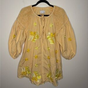 Innika Choo Mini Smock Embroidered dress orange gingham Size OS